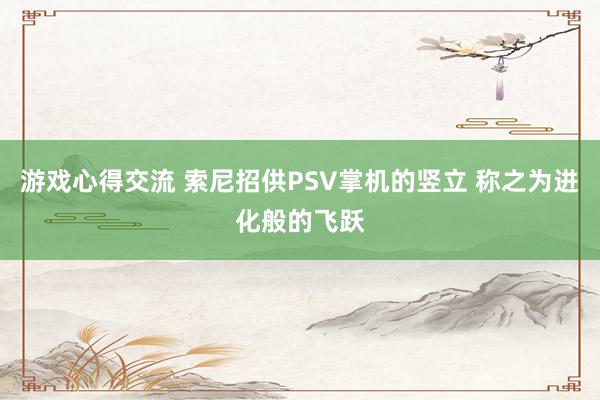 游戏心得交流 索尼招供PSV掌机的竖立 称之为进化般的飞跃