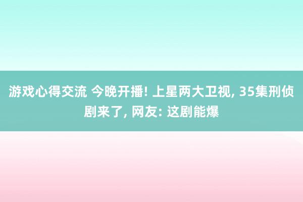 游戏心得交流 今晚开播! 上星两大卫视, 35集刑侦剧来了, 网友: 这剧能爆