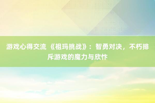 游戏心得交流 《祖玛挑战》：智勇对决，不朽排斥游戏的魔力与欣忭